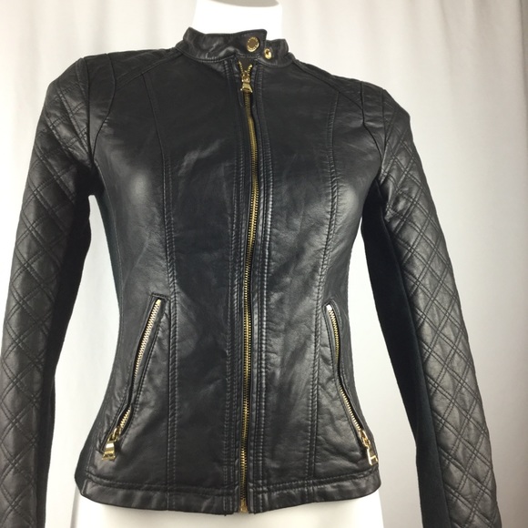 Express Jackets & Blazers - 🥶Express Faux Leather Black Quilted Moto Jacket